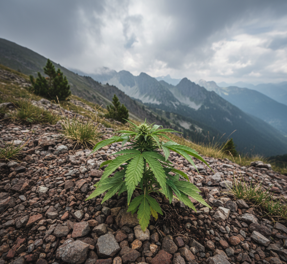 Dense cannabis cola with trichome coverage in late flowering phase